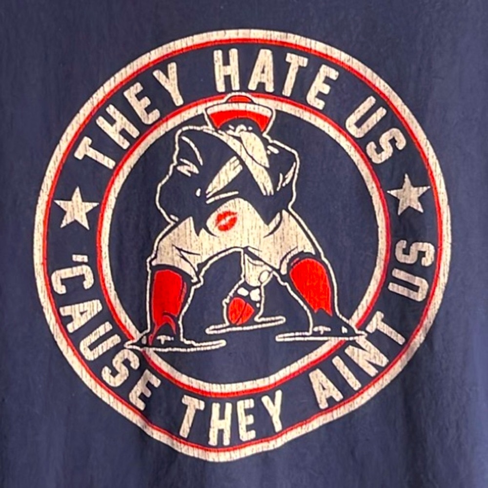 🏈 “THEY HATE US…AINT US” NAVY BLUE COTTON NEW ENGLAND PATRIOTS T-SHIRT Men’s XL - Picture 4 of 5